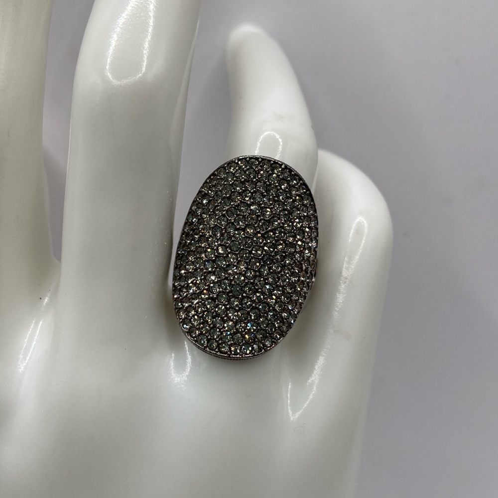 Nadri Gunmetal Large Oval Crystal Ring Size 7 - Picture 7 of 14